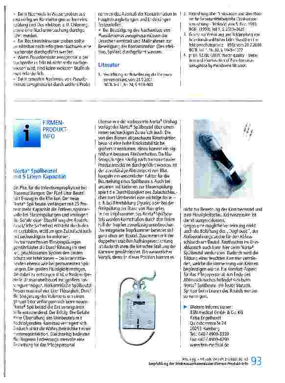 Vorschauseite 2: Emfpfehlung der Trinkwasserkommission zur Risikoeinschätzung, zum Vorkommen und zu Maßnahmen beim Nachweis von Pseudomonas aeruginosa in Trinkwassersystemen
