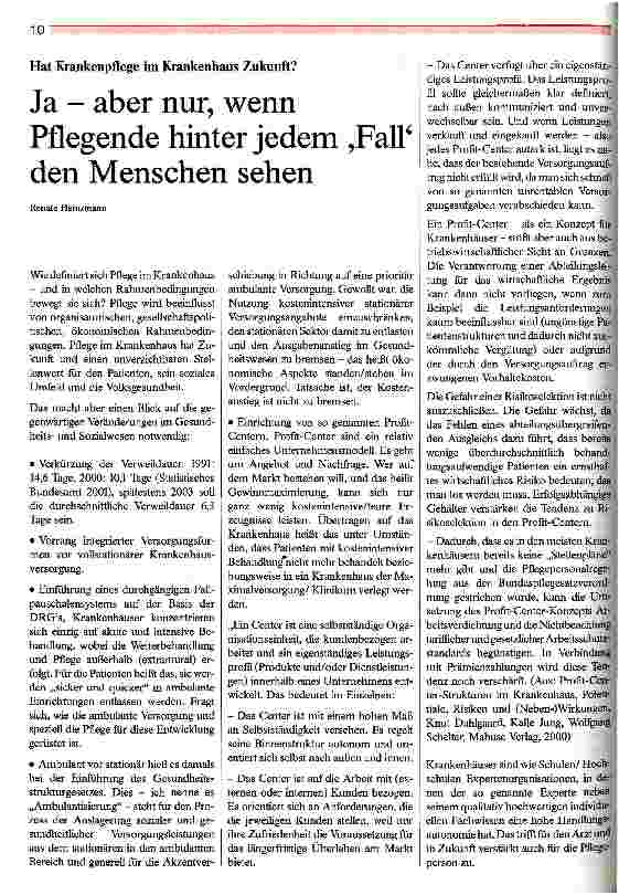 Vorschauseite 1: Ja - aber nur, wenn Pflegende hinter jedem Fall den Menschen sehen