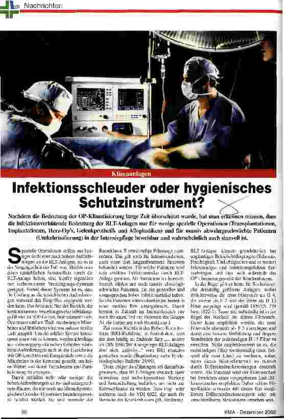 Vorschauseite 1: Klimaanlagen: Infektionsschleuder oder hygienisches Schutzinstrument?