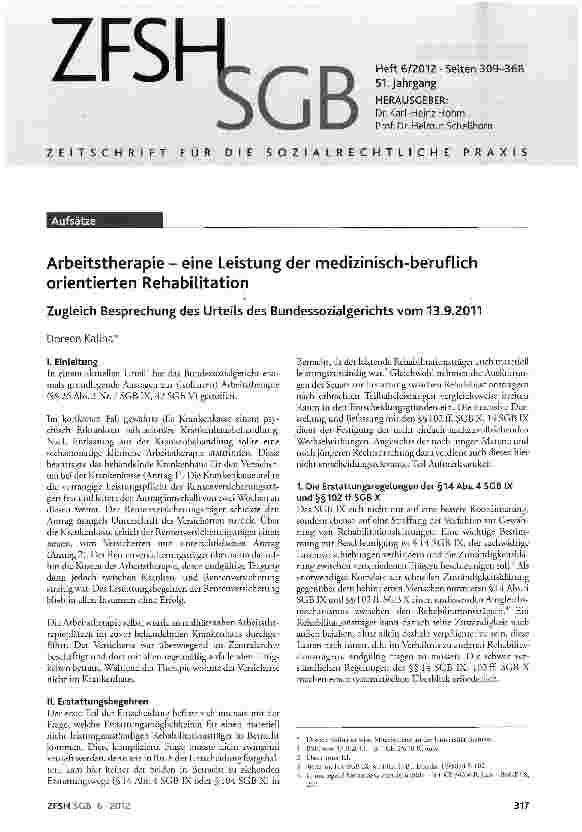 Vorschauseite 1: Arbeitstherapie - eine Leistung der medizinisch-beruflich orientierten Rehabilitation