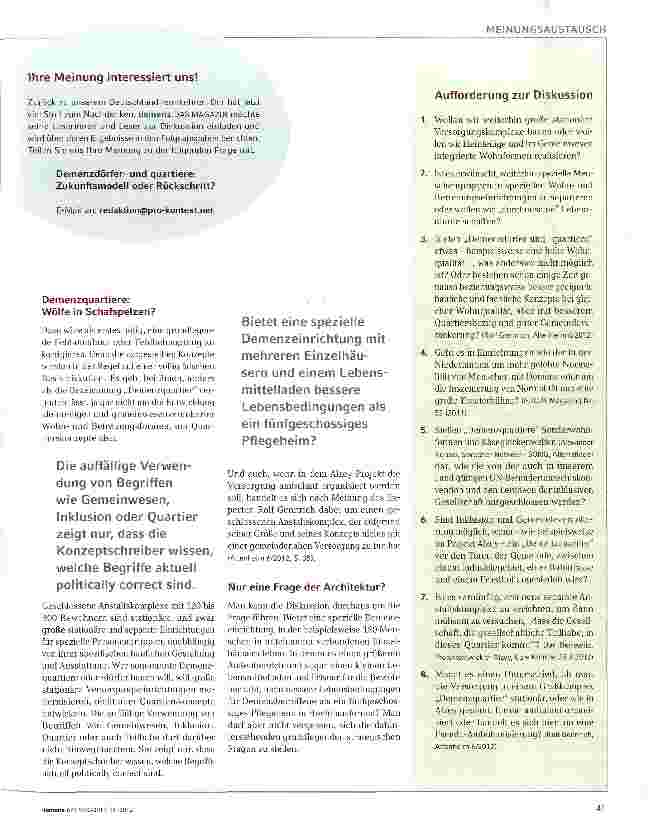 Vorschauseite 2: Inszenierung von Normalität? Demenzquartiere und Demenzdörfer in der Diskussion