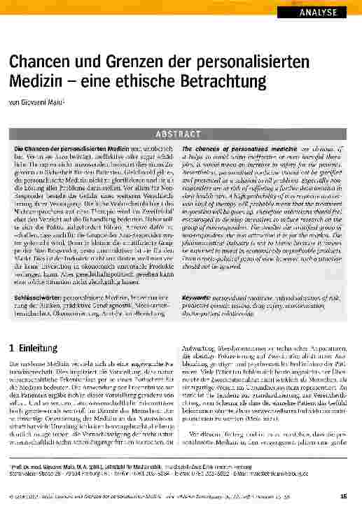 Vorschauseite 1: Chancen und Grenzen der personalisierten Medizin - eine ethische Betrachtung