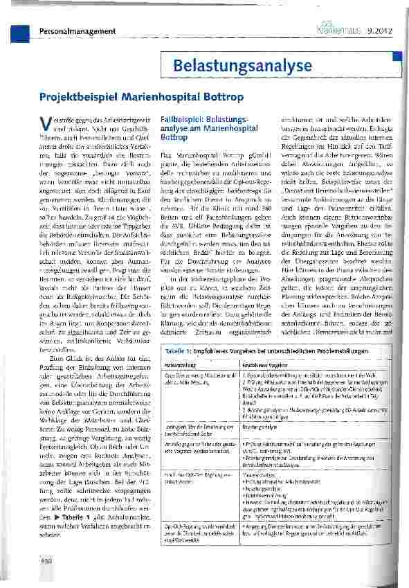 Vorschauseite 1: Belastungsanalyse Projektbeispiel Marienhospital Bottrop