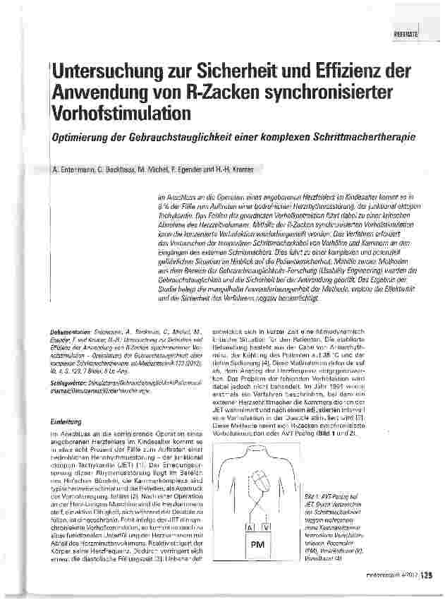 Vorschauseite 1: Untersuchung zur Sicherheit und Effizienz der Anwendung von R-Zacken synchronisierter Vorhofstimulation