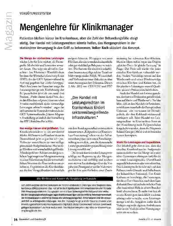 Vorschauseite 1: Mengenlehre für Klinikmanager
