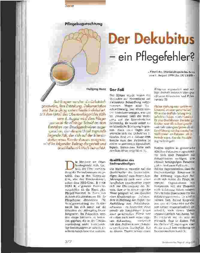Vorschauseite 1: Der Dekubitus - ein Pflegefehler?
