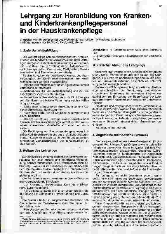 Vorschauseite 1: Lehrgang zur Heranbildung von Kranken-und Kinderkrankenpflegepersonal in der Hauskrankenpflege