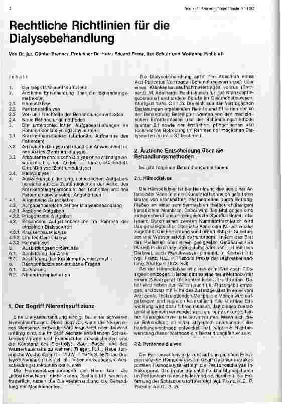 Vorschauseite 1: Rechtliche Richtlinien für die Dialysebehandlung