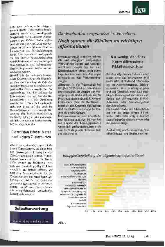 Vorschauseite 2: Die deutschen Kliniken beherrschen den Internet-Auftritt Eine Evaluation der Web-Sites von knapp 500 Krankenhäusern