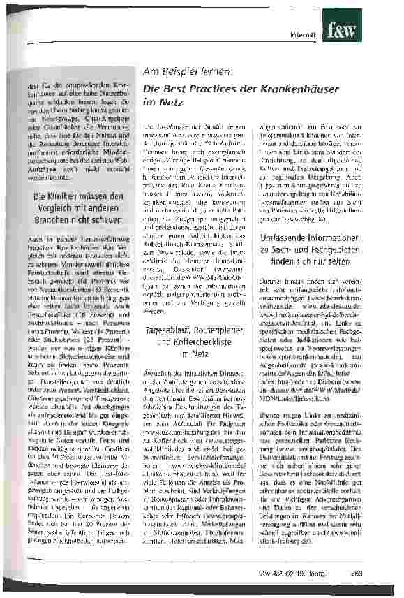 Vorschauseite 4: Die deutschen Kliniken beherrschen den Internet-Auftritt Eine Evaluation der Web-Sites von knapp 500 Krankenhäusern