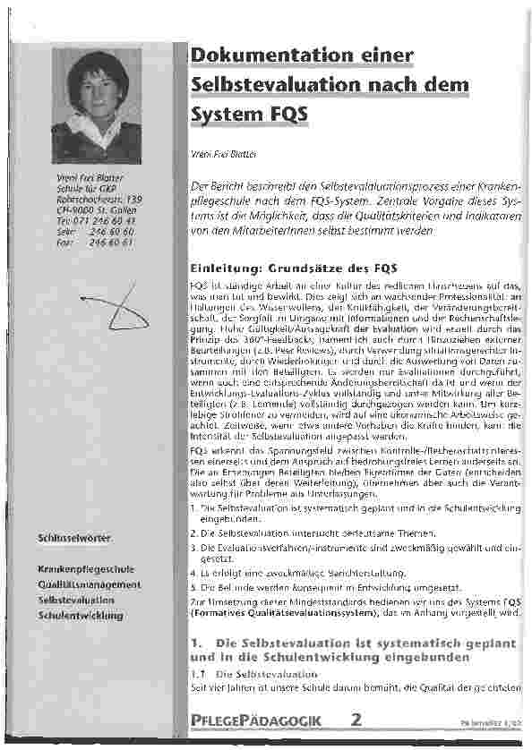 Vorschauseite 1: Dokumentation einer Selbstevaluation nach dem System FQS