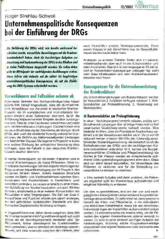 Vorschauseite 1: Unternehmenspolitische Konsequenzen bei der Einführung der DRGs