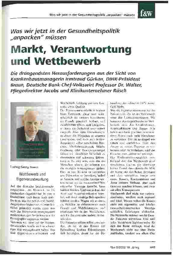 Vorschauseite 1: Markt, Verantwortung und Wettbewerb Was wir jetzt in der Gesundheitspolitik anpacken müssen