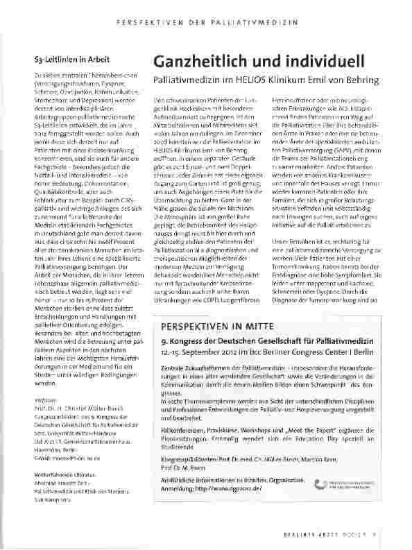Vorschauseite 1: Ganzheitlich und individuell Palliativmedizin im HELIOS Klinikum Emil von Behring