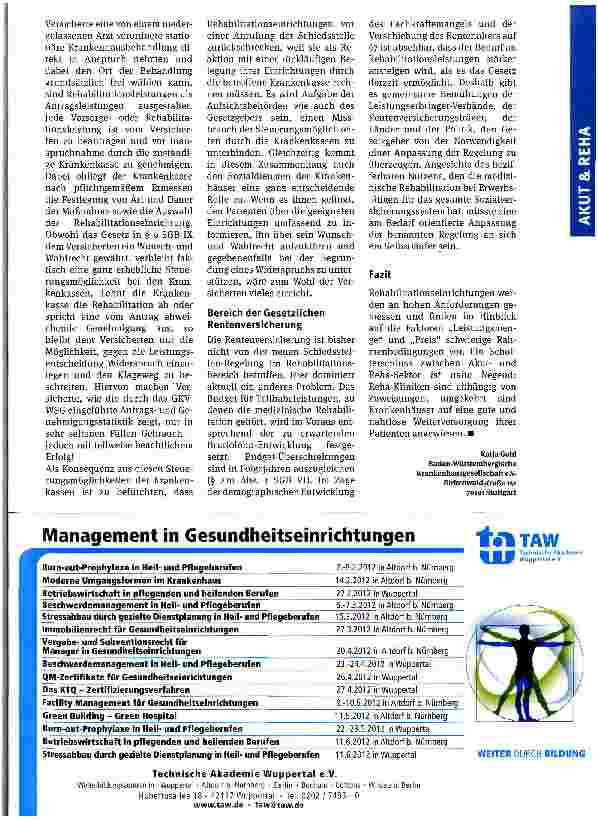 Vorschauseite 4: Schulterschluss zwischen Akut und Reha nötig!