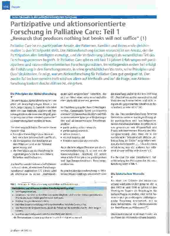 Vorschauseite 1: Partizipative und aktionsorientierte Forschung in Palliative Care: Teil 1