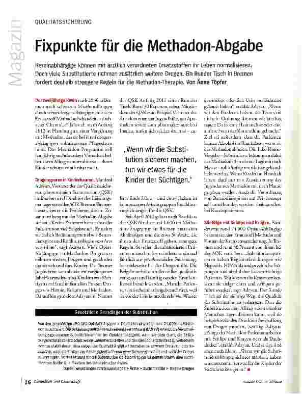 Vorschauseite 1: Fixpunkte für die Methadon-Abgabe