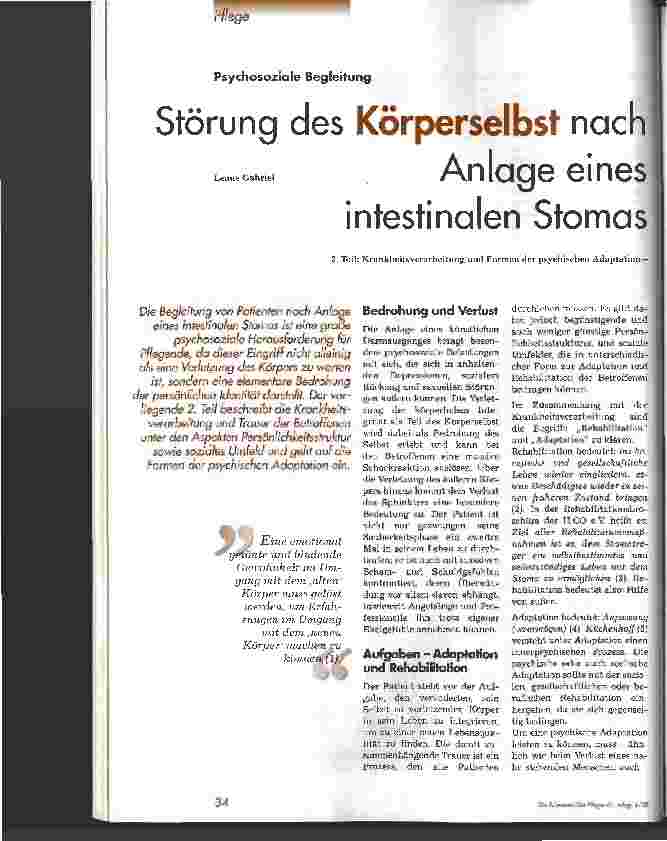 Vorschauseite 1: Störung des Körperselbst nach Anlage eines intestinalen Stomas