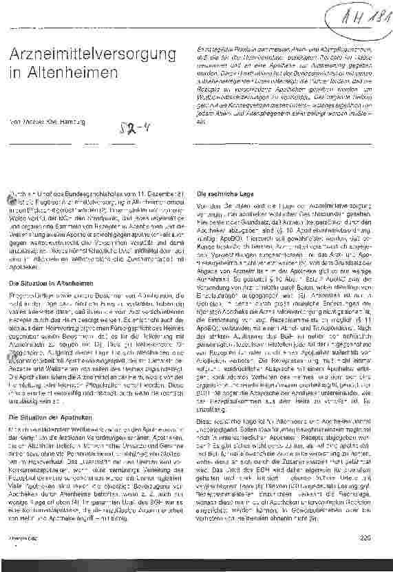Vorschauseite 1: Arzneimittelversorgung in Altenheimen