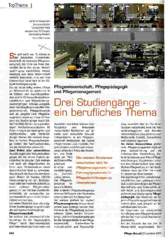 Vorschauseite 1: Drei Studiengänge - ein berufliches Thema Pflegewissenschaft, Pflegepädagogik und Pflegemanagement