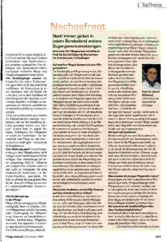 Vorschauseite 2: Drei Studiengänge - ein berufliches Thema Pflegewissenschaft, Pflegepädagogik und Pflegemanagement