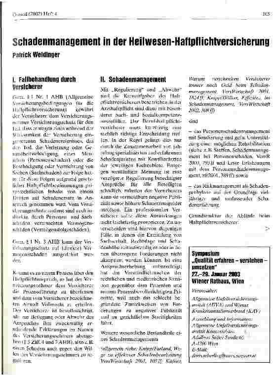 Vorschauseite 1: Schadenmanagement in der Heilwesen-Haftpflichtversicherung