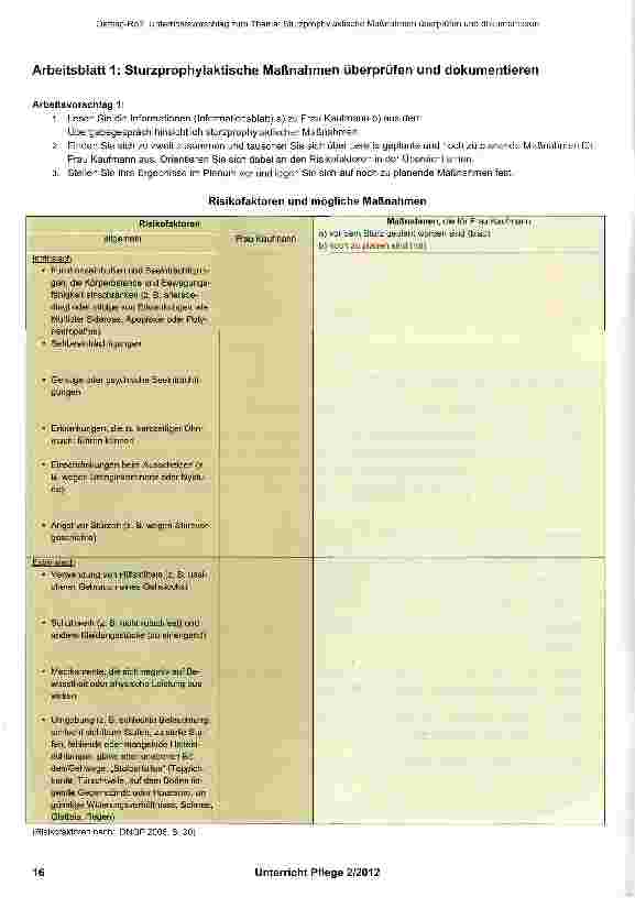 Vorschauseite 4: Unterrichtsvorschlag zum Thema: Sturzprophylaktische Maßnahmen überprüfen und dokumentieren