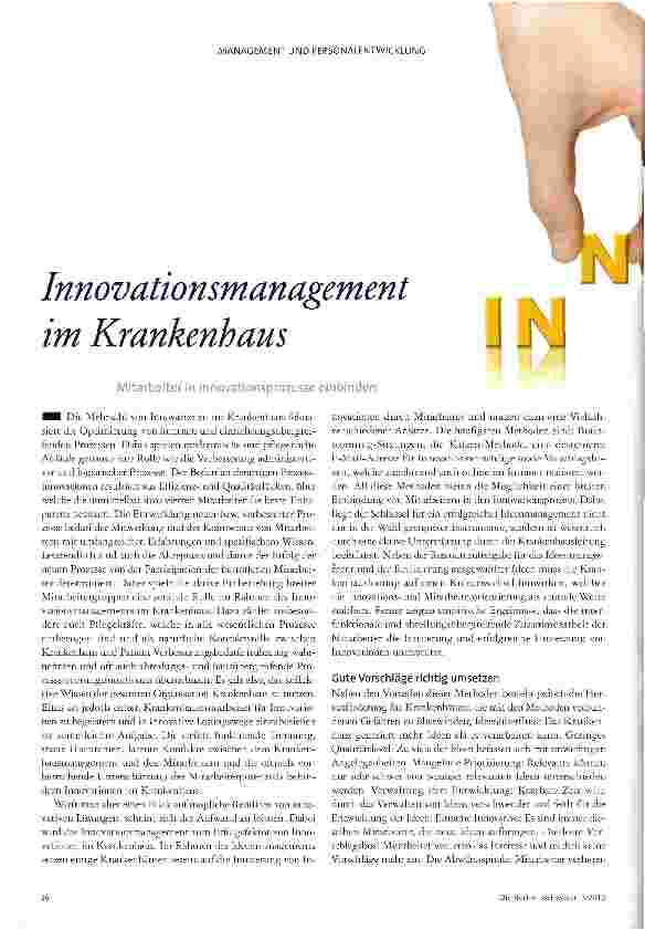 Vorschauseite 1: Innovationsmanagement im KrankenhausMitarbeiter in Innovationsprozesse einbinden