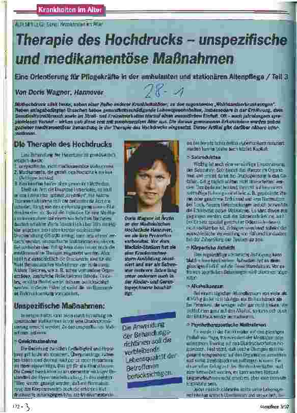 Vorschauseite 1: Therapie des Hochdrucks - unspezifische und medikamentöse Maßnahmen Eine Orientierung für Pflegekräfte in der Altenpflege /Teil 3
