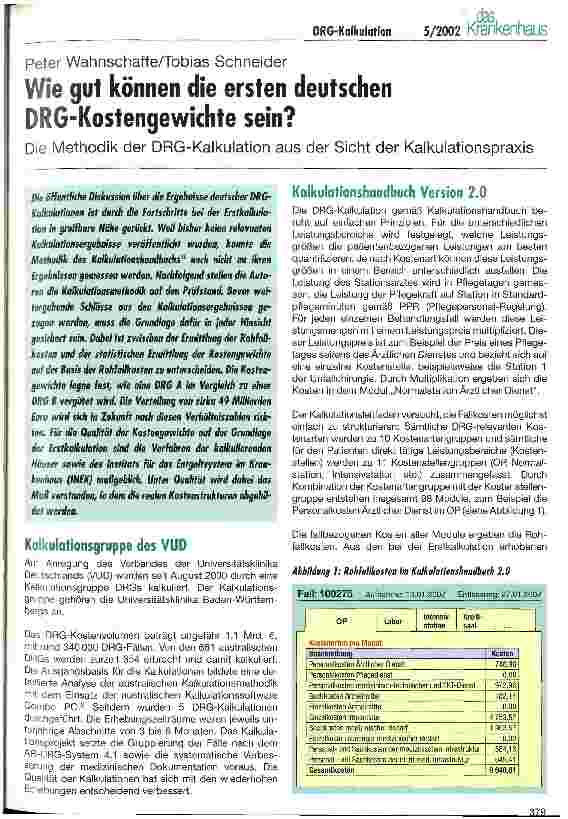 Vorschauseite 1: Wie gut können die ersten deutschen DRG-Kostengewichte sein? Die Methodik der DRG-Kalkulation aus der Sicht der Kalkulationspraxis
