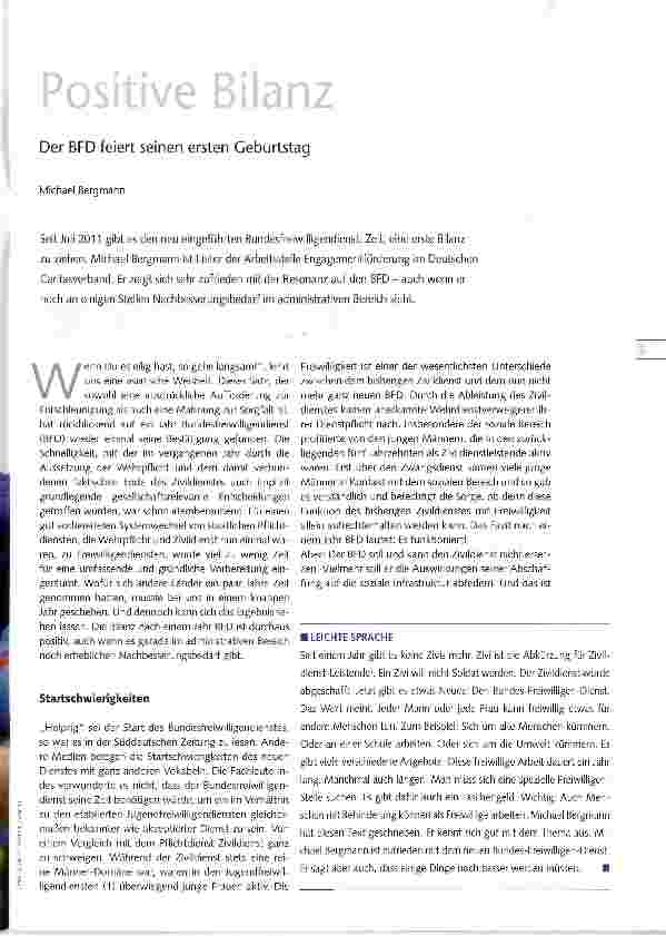 Vorschauseite 2: Der BFD feiert seinen ersten Geburtstag