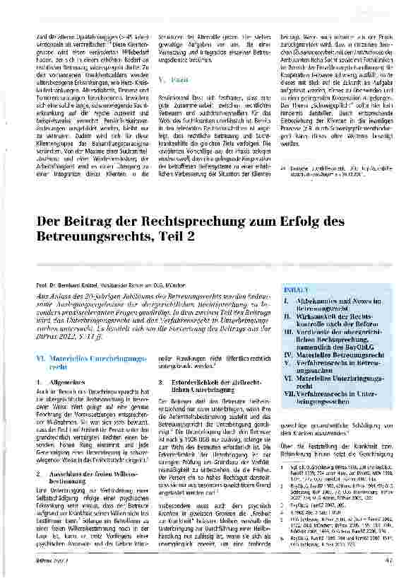 Vorschauseite 1: Der Beitrag der Rechtsprechung zum Erfolg des Betreuungsrechts, Teil 2