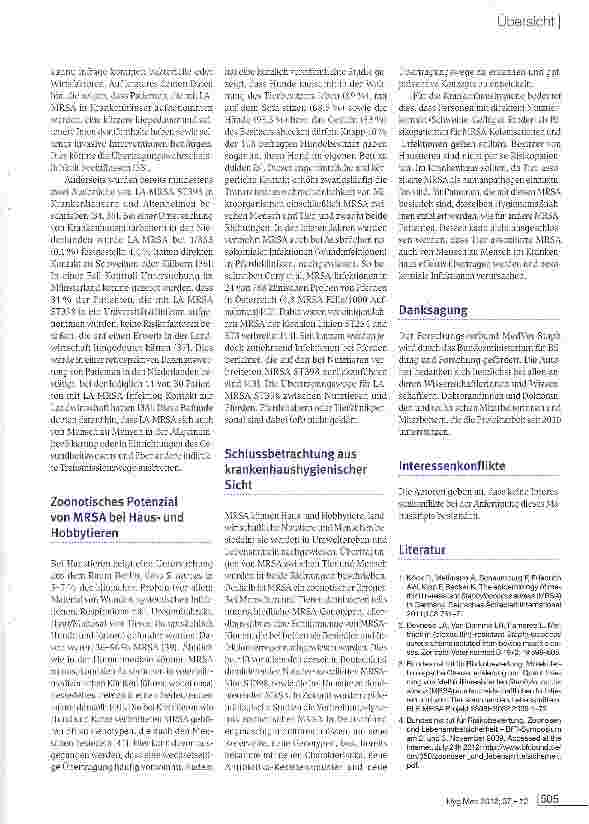Vorschauseite 4: Zur Bedeutung von MRSA als Erreger zoonotischer Erkrankungen in Deutschland