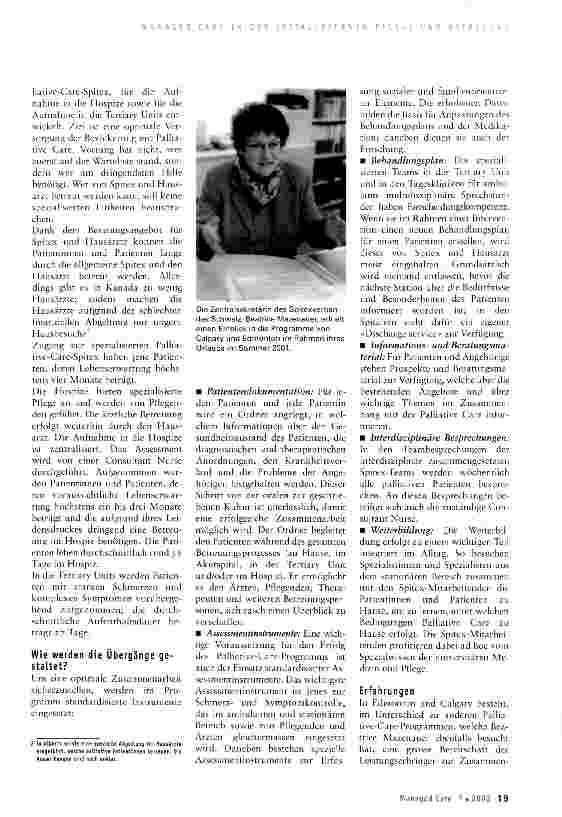 Vorschauseite 2: Wenn Schnittstellen zu Nahtstellen werdenDas Palliative-Care-Programm von Edmonton -ein Vorbild für die Schweiz?