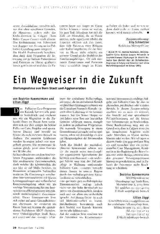 Vorschauseite 3: Wenn Schnittstellen zu Nahtstellen werdenDas Palliative-Care-Programm von Edmonton -ein Vorbild für die Schweiz?