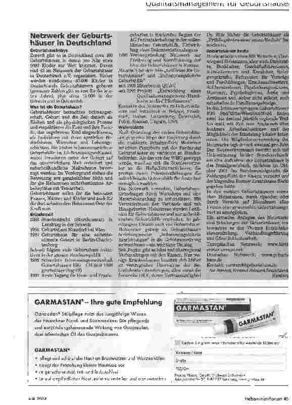 Vorschauseite 2: ZWISCHEN INDIVIDUALITÄT UND STANDARDQUALITÄTSMANAGEMENT FÜR GEBURTSHÄUSER