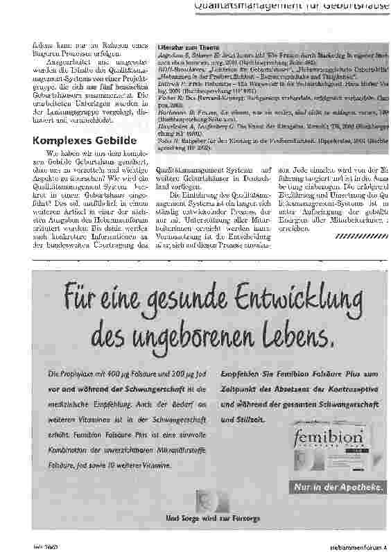 Vorschauseite 4: ZWISCHEN INDIVIDUALITÄT UND STANDARDQUALITÄTSMANAGEMENT FÜR GEBURTSHÄUSER