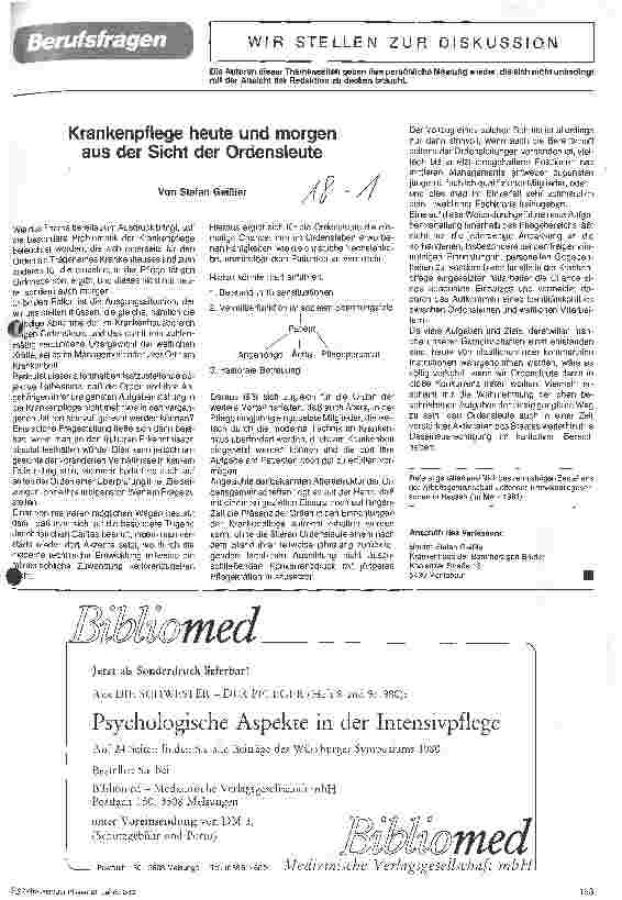 Vorschauseite 1: Krankenpflege heute und morgen aus der Sicht der Ordensleute