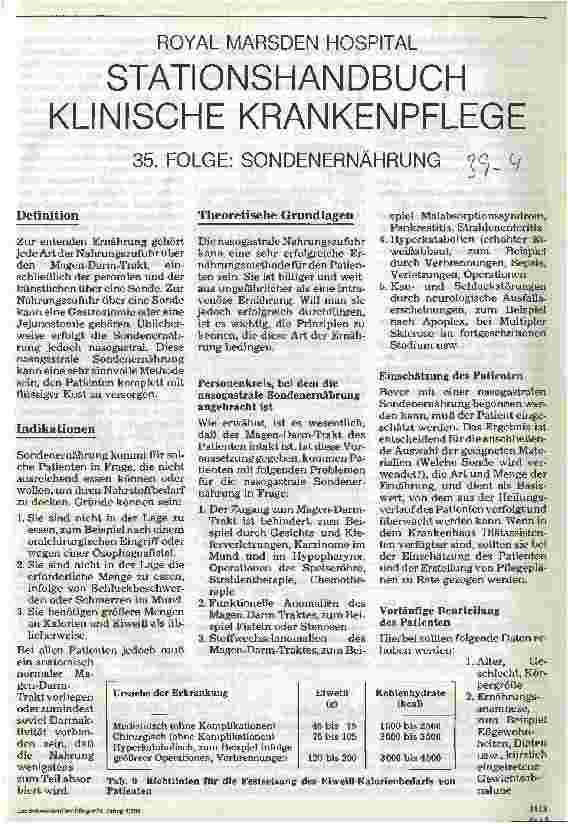 Vorschauseite 1: Stationshandbuch klinische Krankenpflege 35. Folge: Sondenernährung