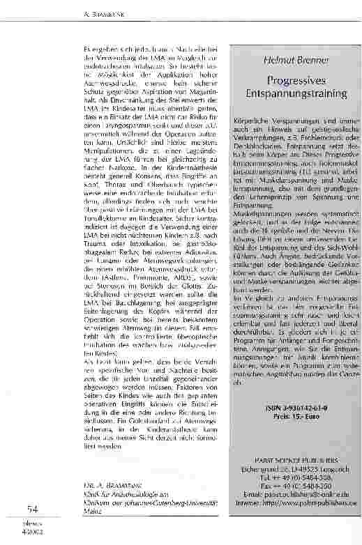 Vorschauseite 2: Larynxmaske oder Tubus - gibt es in der Kinderanästhesie einen Goldstandard?