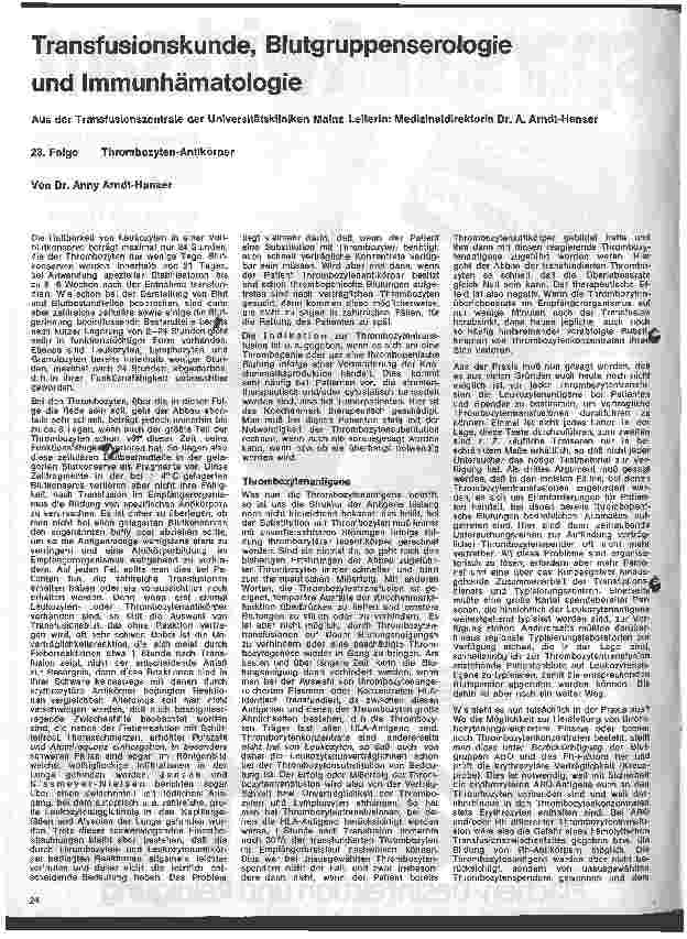 Vorschauseite 1: Transfusionskunde, Blutgruppenserologie und Immunhämatologie 23. Folge: Thrombozyten-Antikörper