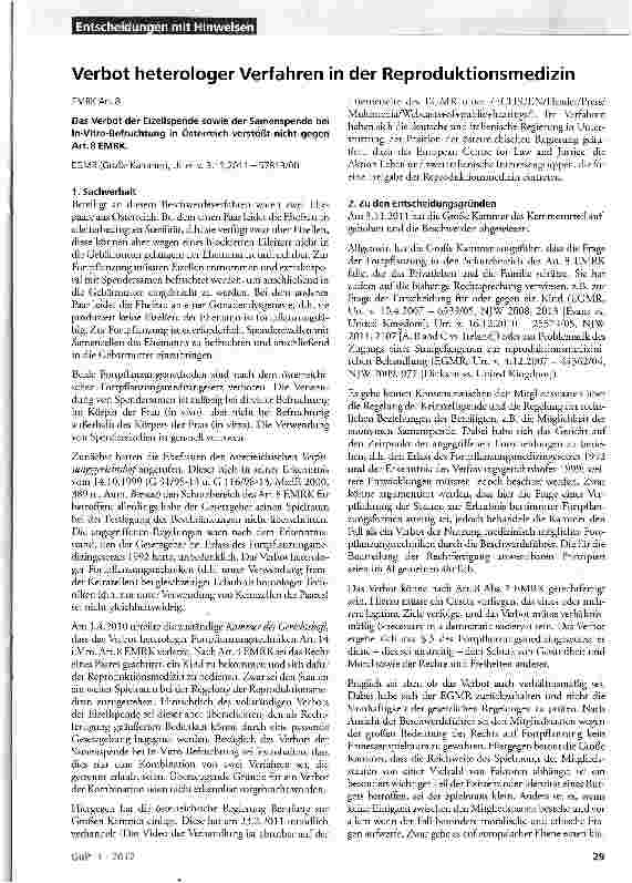 Vorschauseite 1: Verbot heterologer Verfahren in der Reproduktionsmedizin