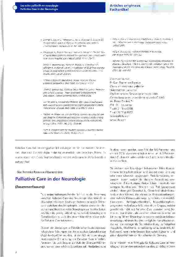 Vorschauseite 1: Palliative Care in der Neuroiogie
