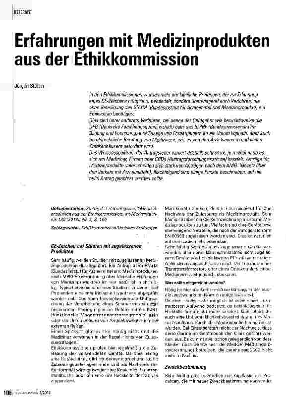 Vorschauseite 1: Erfahrungen mit Medizinprodukten aus der Ethikkommission
