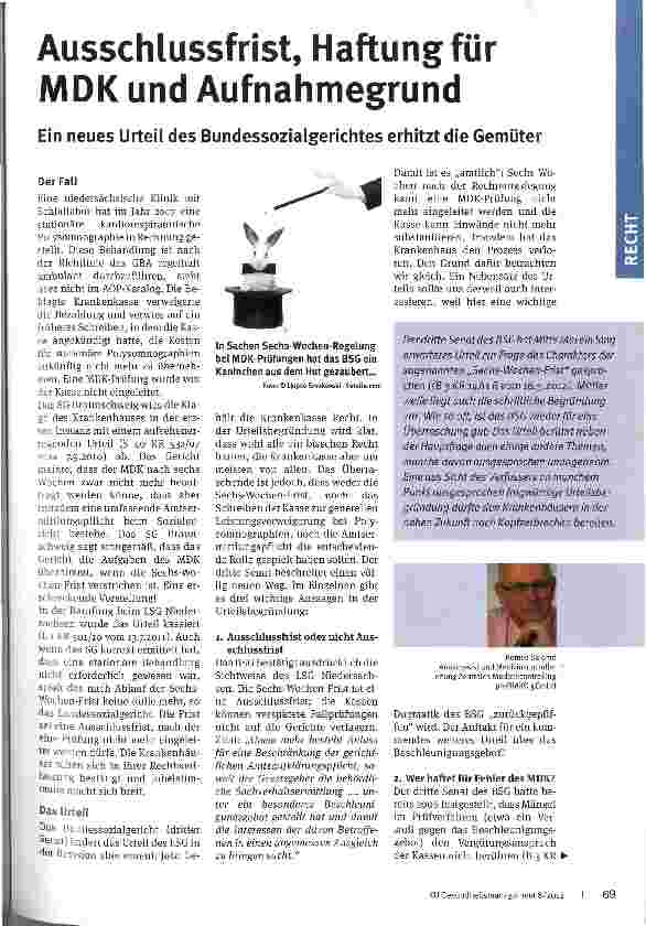 Vorschauseite 1: Ausschlussfrist, Haftung für MDK und Aufnahmegrund