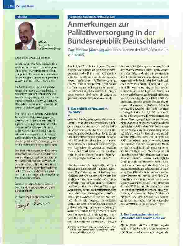 Vorschauseite 1: Anmerkungen zur Palliativversorgung in der Bundesrepublik Deutschland