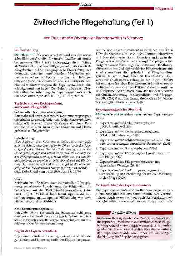 Vorschauseite 1: Zivilrechtliche Pflegehaftung (Teil 1)