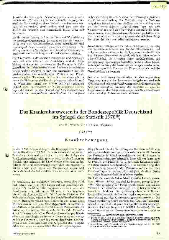 Vorschauseite 1: Das Krankenhauswesen in der BRD im Spiegel der Statistik 1970