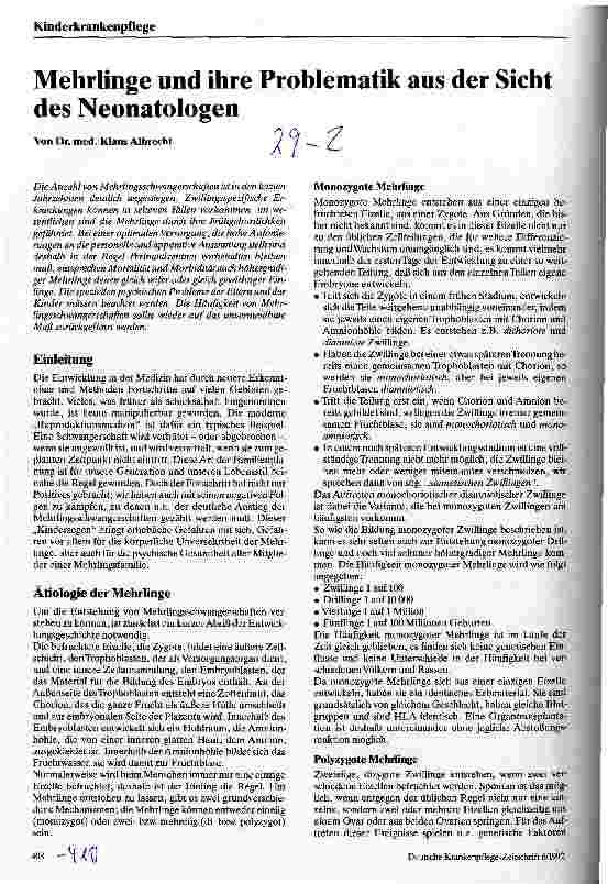 Vorschauseite 1: Mehrlinge und ihre Problematik aus der Sicht des Neonatologen