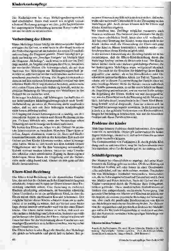 Vorschauseite 3: Mehrlinge und ihre Problematik aus der Sicht des Neonatologen